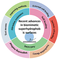 Graphical abstract: Recent advances in biomimetic superhydrophobic surfaces: focusing on abrasion resistance, self-healing and anti-icing