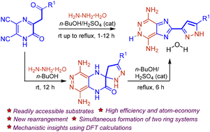 Graphical abstract: ANRORC type rearrangement/intermolecular cyclocondensation cascade of 5,6-dicyano-3-(2-oxo-2-ethyl)pyrazin-2(1H)-ones with hydrazine hydrate for the synthesis of 2-(pyrazol-3-yl)imidazo[4,5-d]pyridazines