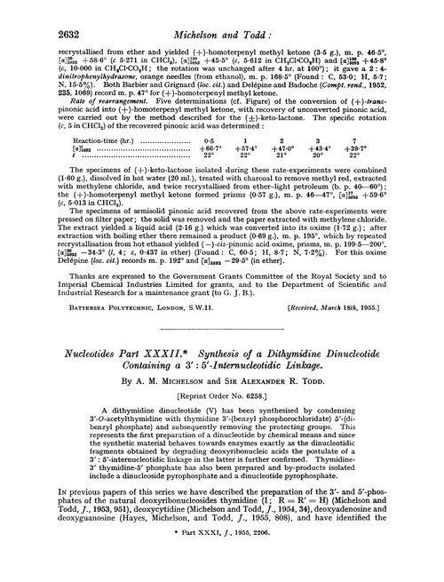 Nucleotides part XXXII. Synthesis of a dithymidine dinucleotide containing a 3′: 5′-internucleotidic linkage