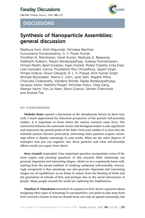 Synthesis of Nanoparticle Assemblies: general discussion