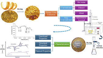 Graphical abstract: Microwave-assisted extraction of dietary fiber from kinnow mandarin by-products: impact on yield and functional, structural, and thermal properties
