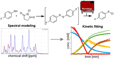 Graphical abstract: Indirect hard modeling of low resolution benchtop NMR data for the kinetic fitting of a complex organic reaction