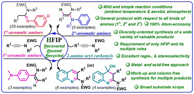 Graphical abstract: H-bond network-facilitated, diversity-oriented, green synthesis of valuable organic compounds via atom-economic, regio- and stereo-selective reactions involving ynamides and anilines