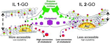 Graphical abstract: Sputtering deposition of gold nanoparticles onto graphene oxide functionalized with ionic liquids: biosensor materials for cholesterol detection