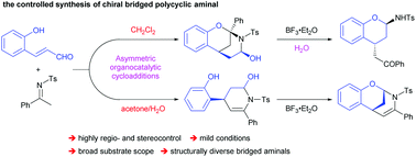 Graphical abstract: Asymmetric organocatalyzed reaction sequence of 2-hydroxy cinnamaldehydes and acyclic N-sulfonyl ketimines to construct diverse chiral bridged polycyclic aminals