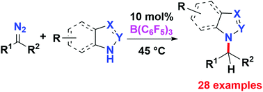 Graphical abstract: B(C6F5)3-Catalyzed site-selective N1-alkylation of benzotriazoles with diazoalkanes