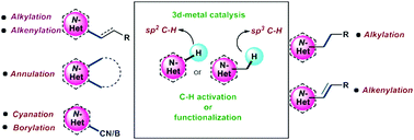 Graphical abstract: Recent advances on non-precious metal-catalyzed C–H functionalization of N-heteroarenes
