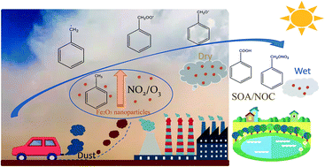 Graphical abstract: Heterogeneous reaction of toluene/NO2/O3 on α-Fe2O3 nanoparticles: the impacts of O3, light illumination, and relative humidity on the formation of N-containing organic compounds (NOC)