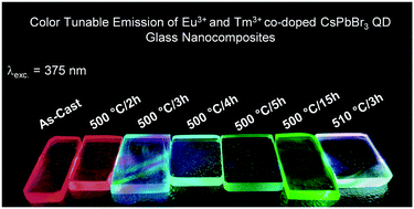 Graphical abstract: Color tunable emission from Eu3+ and Tm3+ co-doped CsPbBr3 quantum dot glass nanocomposites