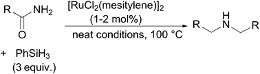 Graphical abstract: Unexpected selectivity in ruthenium-catalyzed hydrosilylation of primary amides: synthesis of secondary amines