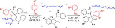 Graphical abstract: Construction of diverse spirooxindoles via a domino reaction of arylamines, but-2-ynedioates and 3-hydroxy-3-(indol-3-yl)indolin-2-ones