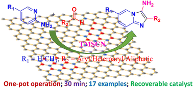 Graphical abstract: Frustrated Lewis pairs in two-dimensional borocarbonitride for the facile synthesis of 3-aminoimidazo[1,2-α]pyridines using TMSCN as an isonitrile substitute