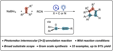 Graphical abstract: Photocatalytic [3 + 2]-annulation via sodium tetraarylborate: a fundamental approach for synthesizing 1,4,2-diazaborole analogs