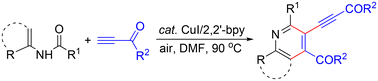 Graphical abstract: A copper-catalyzed tandem cyclization reaction of N-acyl enamines and electron-deficient alkynes: direct synthesis of alkynyl substituted pyridines