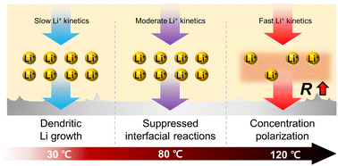 Graphical abstract: Temperature-dependent interfacial reactions between a sulfide argyrodite solid electrolyte and a lithium metal anode