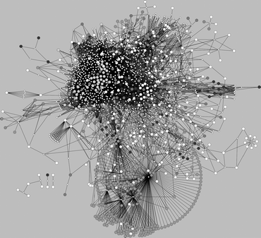 Drug–target network. Drugs (small white circles) are linked to targets if their affinity is better than 1 μM.