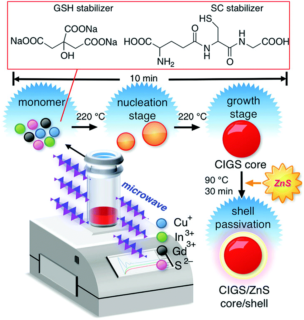 ... the Gd:CIS core and Gd:CIS/ZnS core/shell QDs using a microwave irradiation synthesis approach. (Reproduced from ref. 167 with permission from the Royal ...