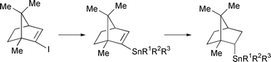 Graphical abstract: Synthesis of chiral organotin reagents: synthesis of enantiomerically enriched bicyclo[2.2.1]hept-2-yl tin hydrides from camphor. X-Ray crystal structures of (dimethyl)[(1R,2S,4R)-1,7,7-trimethylbicyclo[2.2.1]hept-2-yl]tin chloride and methyl(phenyl)bis[(1R,2S,4R)-1,7,7-trimethylbicyclo[2.2.1]hept-2-yl]stannane