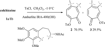 Graphical abstract: Tautomeric selectivity towards colchicinoids in the tosylation of colchiceine on a heterogeneous, easily removable catalyst