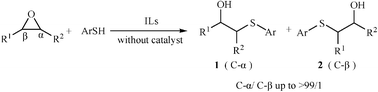 Graphical abstract: Highly regioselective ring-opening of epoxides with thiophenols in ionic liquids without the use of any catalyst
