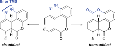 Graphical abstract: Controlling cis/trans-selectivity in intramolecular Diels–Alder reactions of benzo-tethered, ester linked 1,3,9-decatrienes