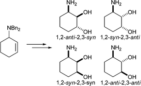 Graphical abstract: Ammonium-directed dihydroxylation: metal-free synthesis of the diastereoisomers of 3-aminocyclohexane-1,2-diol