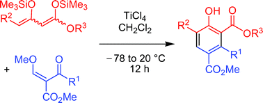 Graphical abstract: Diversity-oriented synthesis of 1-hydroxy-2,4-benzodioates by regioselective [3+3] cyclocondensations of 1,3-bis(silyloxy)-1,3-butadienes with 3-alkoxy- and 3-silyloxy-2-alkoxycarbonyl-2-en-1-ones
