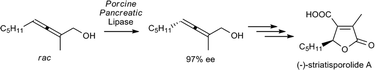 Graphical abstract: Enzymatic kinetic resolution of primary allenic alcohols. Application to the total synthesis and stereochemical assignment of striatisporolide A