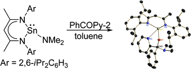 Graphical abstract: Reaction of β-diketiminate tin(ii) dimethylamide LSnNMe2 [L = HC(CMeNAr)2; Ar = 2,6-iPr2C6H3] with ketones and alkynes