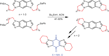 Graphical abstract: One-pot double intramolecular homolytic aromatic substitution routes to dialicyclic ring fused imidazobenzimidazolequinones and preliminary analysis of anticancer activity