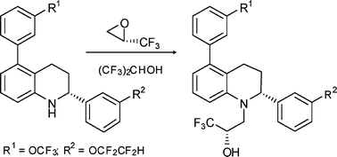 Graphical abstract: Regio- and diastereoselective ring-opening of (S)-(−)-2-(trifluoromethyl)oxirane with chiral 2,5-disubstituted tetrahydroquinolines in hexafluoro-2-propanol