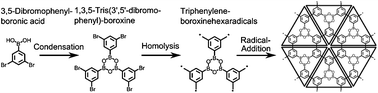 Graphical abstract: Synthesis of two-dimensional phenylene–boroxine networks through in vacuo condensation and on-surface radical addition