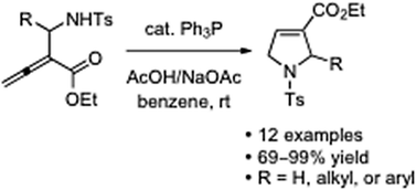 Graphical abstract: Phosphine-catalyzed intramolecular γ-umpolung addition of α-aminoalkylallenic esters: facile synthesis of 3-carbethoxy-2-alkyl-3-pyrrolines