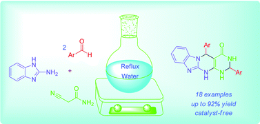 Graphical abstract: A catalyst-free reaction in water: synthesis of benzo[4,5]imidazo[1,2-a]pyrimido[4,5-d]pyrimidin-4(1H)-one derivatives