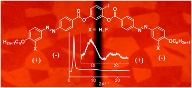 Graphical abstract: A new room temperature dark conglomerate mesophase formed by bent-core molecules combining 4-iodoresorcinol with azobenzene units