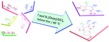 Graphical abstract: Synthesis of 6-amino-4-(4-methoxyphenyl)-5-cyano-3-methyl-1-phenyl-1,4-dihydropyrano[2,3-c]pyrazoles using disulfonic acid imidazolium chloroaluminate as a dual and heterogeneous catalyst