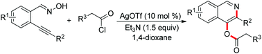 Graphical abstract: A silver(i)-catalyzed tandem reaction of 2-alkynylbenzaldoximes with ketenes