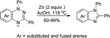 Graphical abstract: Ring contraction of 1,3-diphenylbenzo[1,2,4]triazinyl radicals to 1,2-diphenylbenzimidazoles