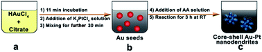 Graphical abstract: Synthesis of core–shell Au–Pt nanodendrites with high catalytic performance via overgrowth of platinum on in situ gold nanoparticles