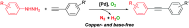 Graphical abstract: Palladium-catalyzed aerobic oxidative cross-coupling of arylhydrazines with terminal alkynes
