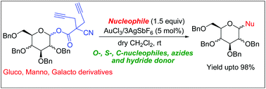 Graphical abstract: Gold-catalysed glycosylation reaction using an easily accessible leaving group