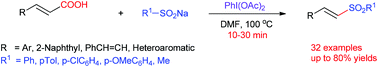 Graphical abstract: PhI(OAc)2 mediated decarboxylative sulfonylation of β-aryl-α,β-unsaturated carboxylic acids: a synthesis of (E)-vinyl sulfones