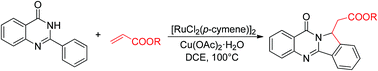 Graphical abstract: Ruthenium-catalyzed oxidative coupling of 2-aryl-4-quinazolinones with olefins: synthesis of pyrrolo[2,1-b]quinazolin-9(1H)-one motifs