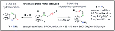 Graphical abstract: Synthesis of quinoxalines or quinolin-8-amines from N-propargyl aniline derivatives employing tin and indium chlorides