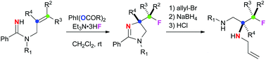 Graphical abstract: anti-Selective aminofluorination of alkenes with amidines mediated by hypervalent iodine(iii) reagents