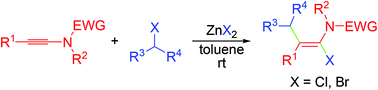 Graphical abstract: Synthesis of α-haloenamides via zinc halide mediated direct addition of benzhydryl halides to ynamides