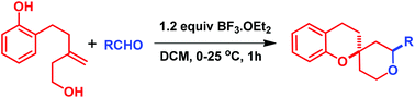 Graphical abstract: A tandem Prins spirocyclization for the stereoselective synthesis of tetrahydrospiro[chroman-2,4′-pyran] derivatives