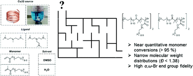 Graphical abstract: The effect of ligand, solvent and Cu(0) source on the efficient polymerization of polyether acrylates and methacrylates in aqueous and organic media