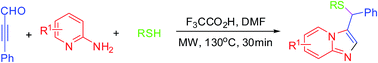 Graphical abstract: Microwave-assisted C–N and C–S bond-forming reactions: an efficient three-component domino sequence for the synthesis of sulfoether-decorated imidazo[1,2-a]pyridines