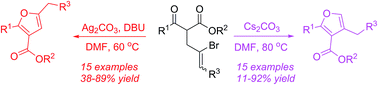 Graphical abstract: Selective synthesis of 2,5-disubstituted furan-3-carboxylates and the isomeric 2,4-disubstituted furan-3-carboxylates